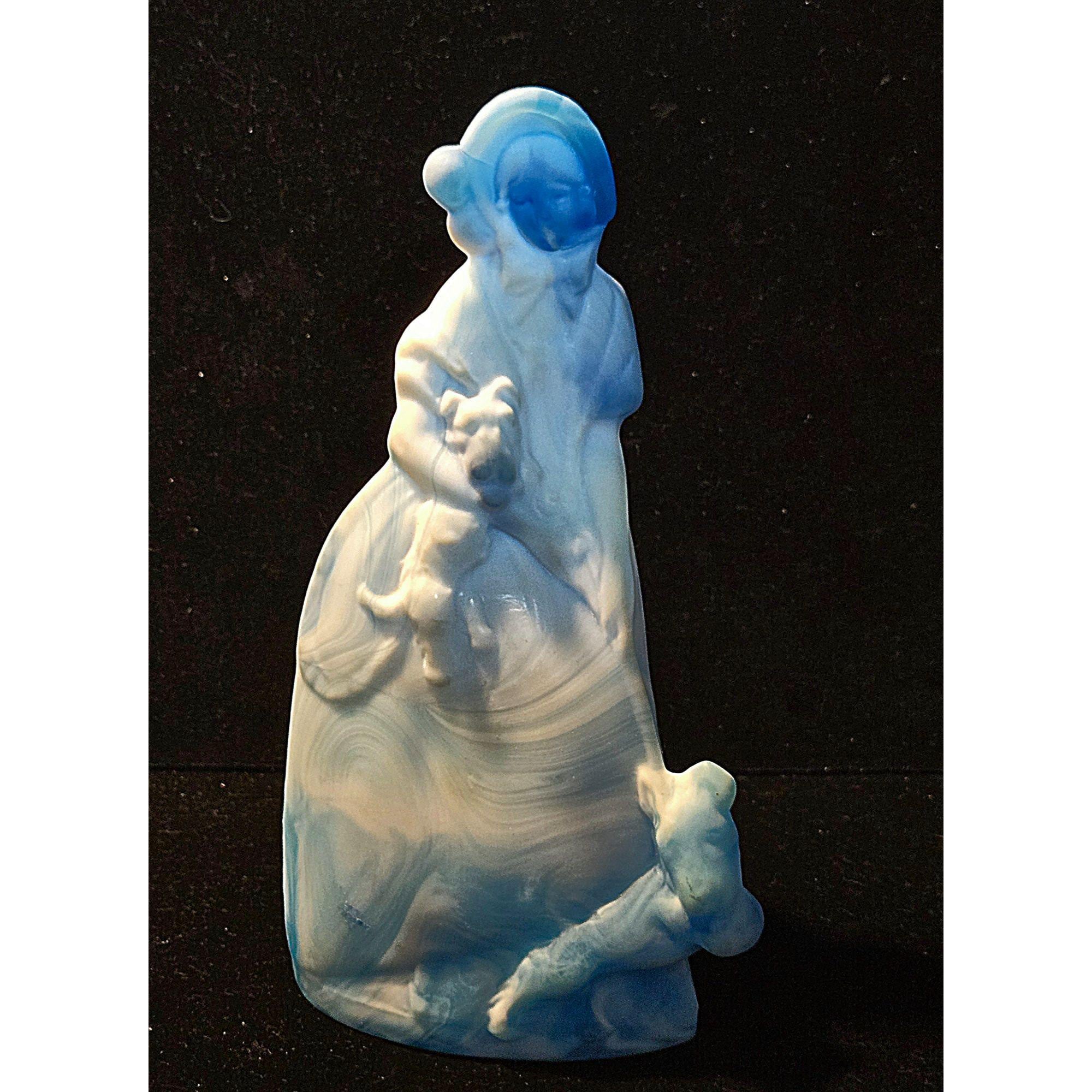 * vintage glass figure ୨୧ * ガラスの リスさん Vtg Kanawha Art Glass Blue & White Slag Glass Figurine Girl With