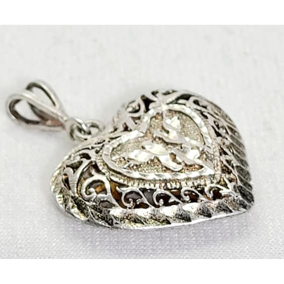 Large 925 Silver puffy 2 birds heart pendant - image 4