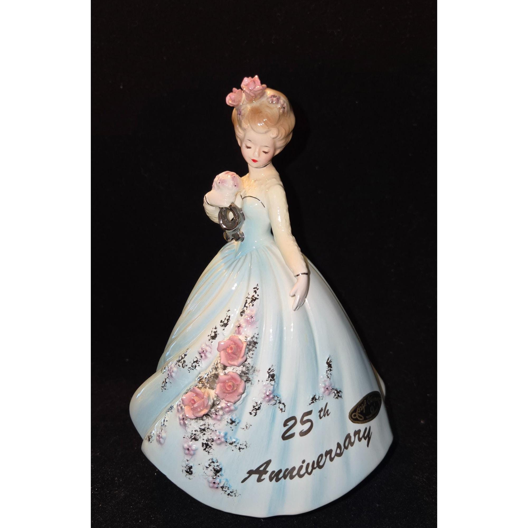 25th Anniversary Josef Orig Blue Lady Music Box Figurine With