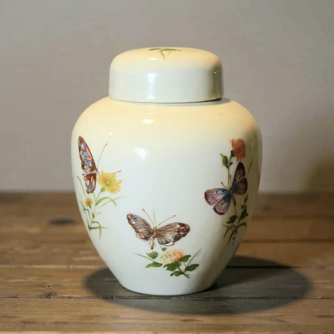 Takahashi Dew Japanese Ginger Jar Vase Butterflies Hand Decorated