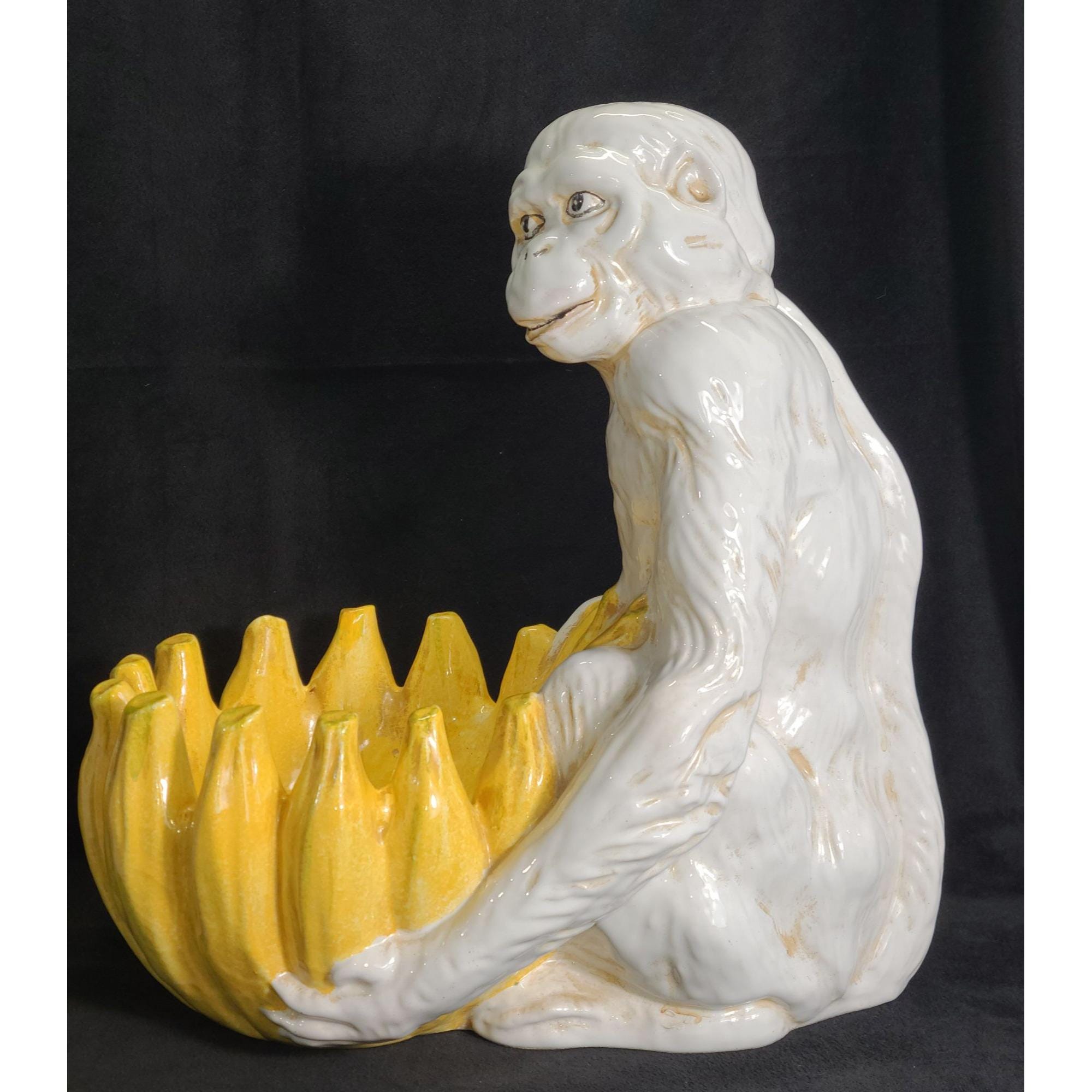 1950s Italian Glazed Ceramic Monkey Holding Banana Bowl Use Coupon