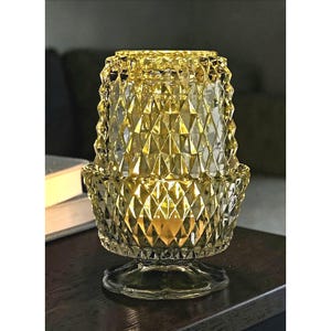 Lámpara de hadas, portavelas de cristal Indiana con diseño de diamantes