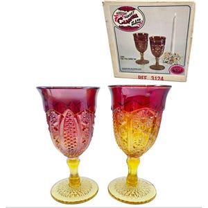 Indiana Glass Amberina Sunset Karneval Glasbecher w / box