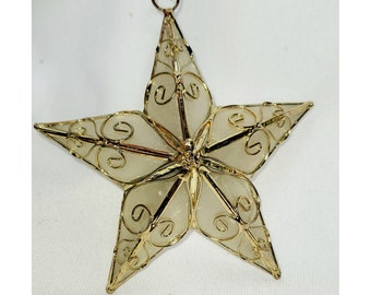 Capiz Shell and gold scroll star ornament 4"