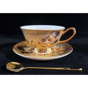 グスタフ・クリムト 接吻 金メッキ磁器ティーカップ＆ソーサー（金彩