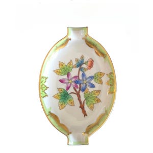 Vintage Herend Pottery Ashtray Trinket tray, Dish Queen Victoria Floral Pattern