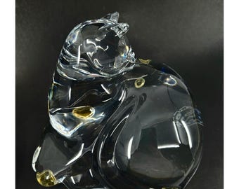 手作りのバカラクリスタル製眠る猫の置物 - フランス