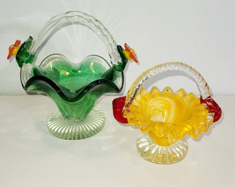 Adorable Duo glass baskets hand blown glass