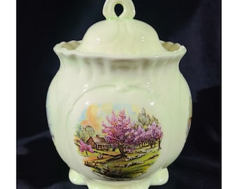 Floral Ceramic Canister: Pale Green Four Seasons Decor
