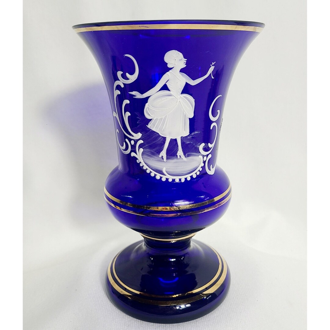 Vintage Mary Gregory Bohemian Czech Cobalt Glass Pedestal Vase - Etsy