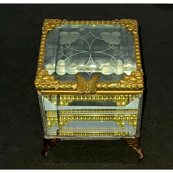 Antique French Glass Casket Jewelry Box Trinket Box Etsy