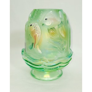 Fenton Atlantis Koi Fish Green Hand-painted Fairy Light Lamp - Etsy
