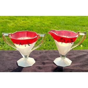 Vintage Indiana glass Moderne&#39; creamer /sugar set