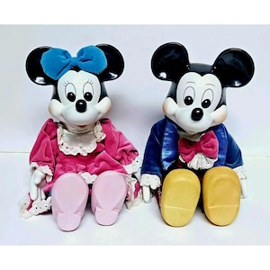 Large Disney Mickey & Minnie Mouse Musical Porcelain Wind up Dolls