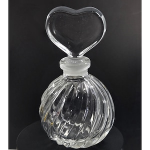 Heart-Shaped Clear Glass Perfume Bottle With Stopper - Swirled Design - 5 Inches Tall
