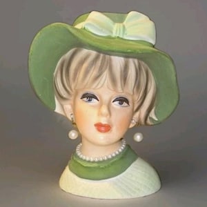 Vintage Napcoware C7494 Green Floppy hat Lady Head Vase