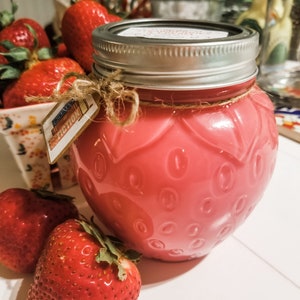 Strawberries & Cream Scented Candle in Strawberry Glass Container