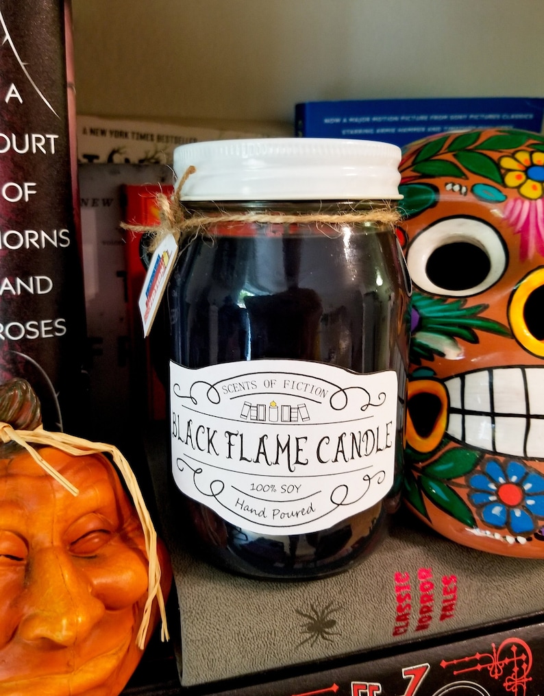 Black Flame Candle / Hocus Pocus Inspired Halloween Fall Scent with Glitter 16 Fluid ounces