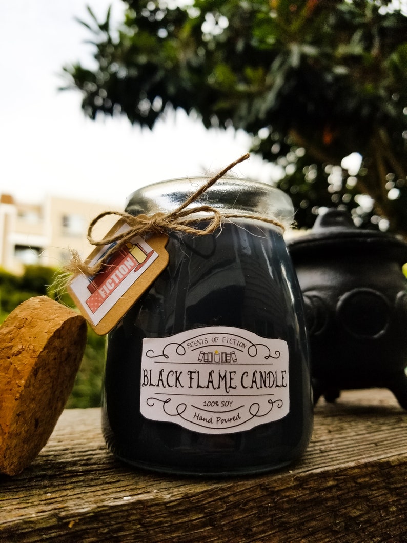 Black Flame Candle / Hocus Pocus Inspired Halloween Fall Scent with Glitter 7 Fluid ounces