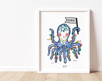 THE OCTOPUS A3A4A5 Personalised Nursery Print.