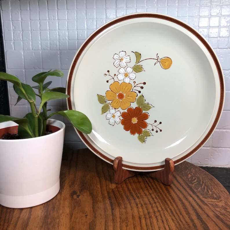 Vintage Ceramic Boho Platters Brown Green Yellow Gold Blue Floral Japan Serving