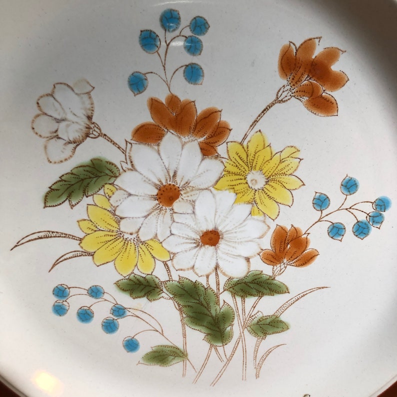Vintage Ceramic Boho Platters Brown Green Yellow Gold Blue Floral Japan Serving