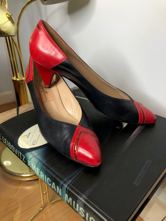 Vintage Amalfi Tacones Zapatos de Mujer Rojo Azul Marino Cuero - Etsy México