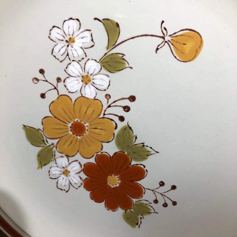 Vintage Ceramic Boho Platters Brown Green Yellow Gold Blue Floral Japan Serving
