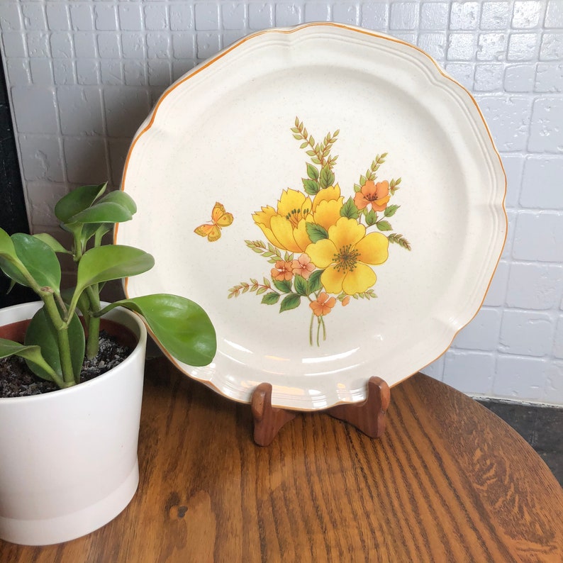 Vintage Ceramic Boho Platters Brown Green Yellow Gold Blue Floral Japan Serving