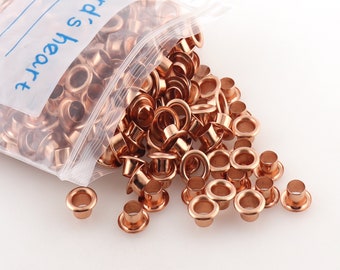 100pcs 6mm Rose Gold oogjes met pakking Ronde Grommet Oogjes voor naaien Bead Cores Kleding Lederen Hardware Craft Canvas / kleding Maken