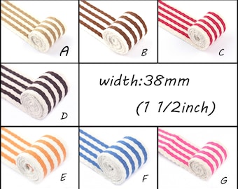 38mm(1.5inch) Wide Striped Webbing Polyester Cotton Fabric Belt Canvas Ribbon for Bag Belt Accessories  Backpack Clothes Decorations