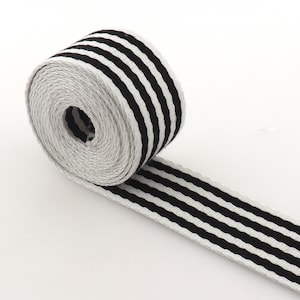 38mm White Black Striped Webbing Polyester Cotton Fabric Belt Canvas Ribbon for Bag Pet Collar Backpack Clothes Decorations