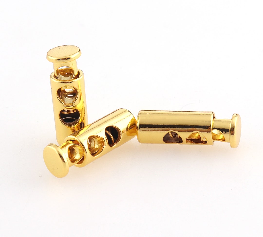 Metal Spring Cord Lock With Gold Color , Double Barrel Toggle Cord Lock ...