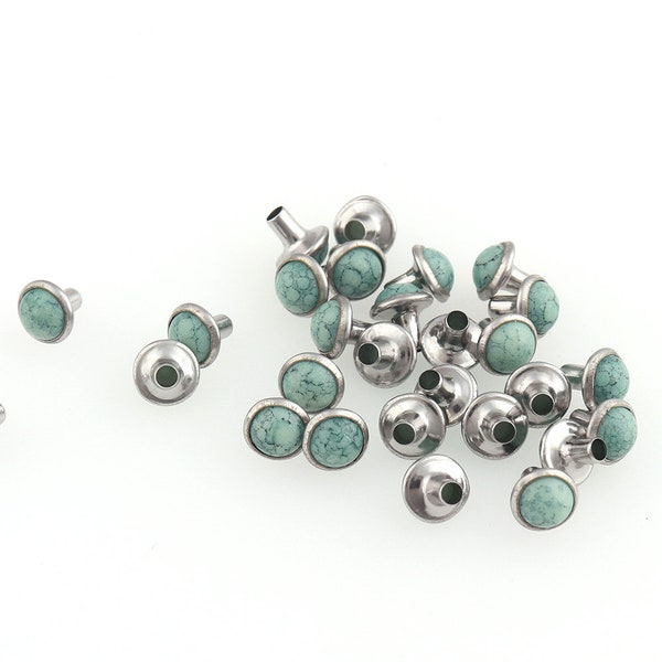 Beautiful Jade green Single Cap Rivets Studs 7*7mm Marbled Pierced For Purse Handbag Leather DIY Crafts Decorative Accessories