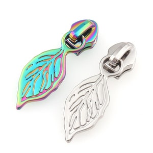 12 Stück Regenbogen Silber Blatt Form Schieber Reißverschluss Metall Mode Reißverschluss Zieher DIY Handarbeit Tasche Gepäck DIY Nähen Handwerk Zubehör