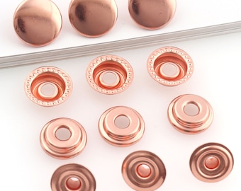 20sets Metall Druckknopf Drücken Sie Taste 15mm Rose gold Befestigungen Ohrstecker Leinwand für Nähen Leder Handwerk Kleidung Taschen handgefertigt DIY