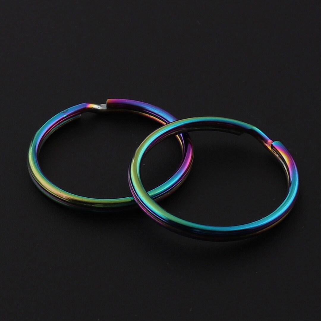 20pcs Metal Rainbow Color Key Rings Plated Hearted Split Keychain Inner ...
