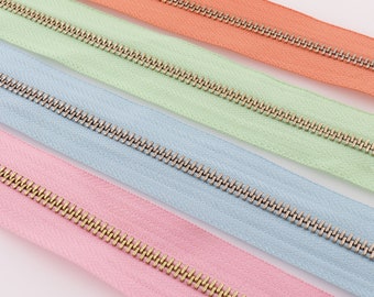 5 # Metal zippers with gold brass teeth, with 3 pcs Zipper Slider Bag zippers, dress zipper, zip, lightweight zipper, purse zippers