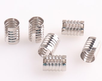 20pcs Silver Crimp Cord Ends Cap - Findings Very Large and Long Round Curve Adjustable Fold Over Crimps End Caps without Loop 13mm x 8mm