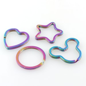 Rainbow Mouse key ring rainbow Mouse Split Key Ring Charms Connector Keychain Rings Stars, hearts,The circular. pentagram