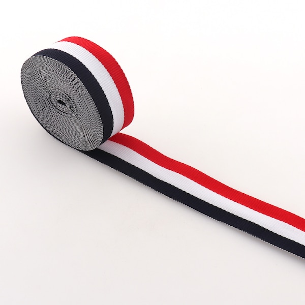 25mm Red White Dark Blue Striped Webbing Polyester Cotton Fabric Belt Canvas Ribbon for Bag Pet Collar Backpack Clothes Decorations