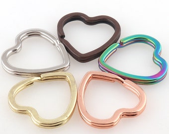 rainbow Heart split Key Rings Key Chain Supplies, gold silver rose gold bronze wholesale metal key ring,DIY leather Craft Key Fob Hardware,