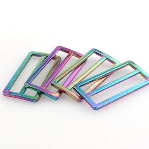 Rainbow flat metal slide buckle,inner2&#39;&#39;(50mm)purse buckle strap buckle Triglide Strap Keeper Leathercraft Bag Belt Adjuster Sliders