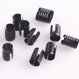Crimp Cord Ends Cap 20 pcs Black  - Findings Small Round Curve Adjustable Fold Over Crimps End Caps without Loop 13mm x 8mm