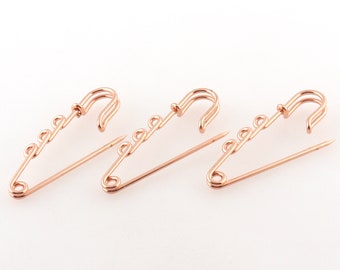 Rose Gold Tone Pin with loops,rose gold Kilt Pin,2"Inch,Four hole pin,Large Safety Pins,3 Loop Pin,Charm Pin,Bridal Pin,Brooches