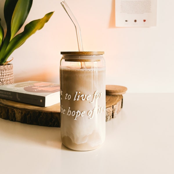 Trinkglas | to live for the hope of it all | To Go | Glas mit Bambusdeckel und Strohhalm | Iced Coffee Becher