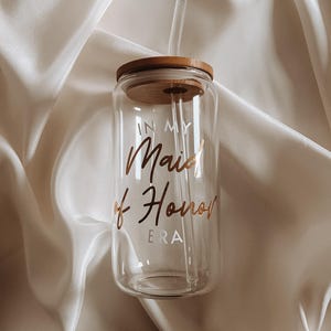 Drinking glass | In My Maid of Honor Era | To Go | Glass with bamboo lid and straw | Iced coffee mug