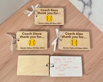 Wood Personalized Softball Coach Thank You Gift Book, Softball Coach Gift, Softball Team Coach End Of Season Gift