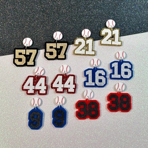 Baseball Player Number Earrings, Baseball Team Spirit Custom Earrings, Custom Baseball Mom Earrings