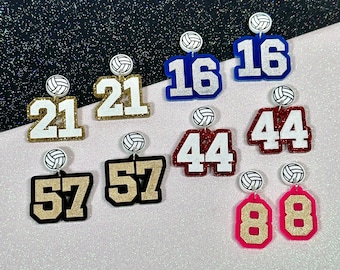 Volleyball Player Number Earrings, Volleyball Team Spirit Custom Earrings, Custom Volleyball Mom Earrings, Volleyball Team Gifts